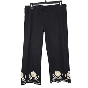 Lucky Brand Black Pants with Cream Embroidery